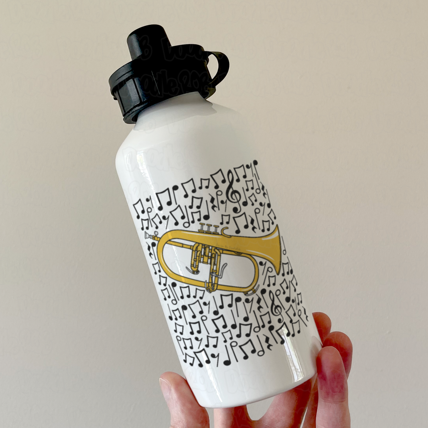 Flugelhorn Musical Notes Water Bottle - Gift For Horn Player - Brass Musician Gift
