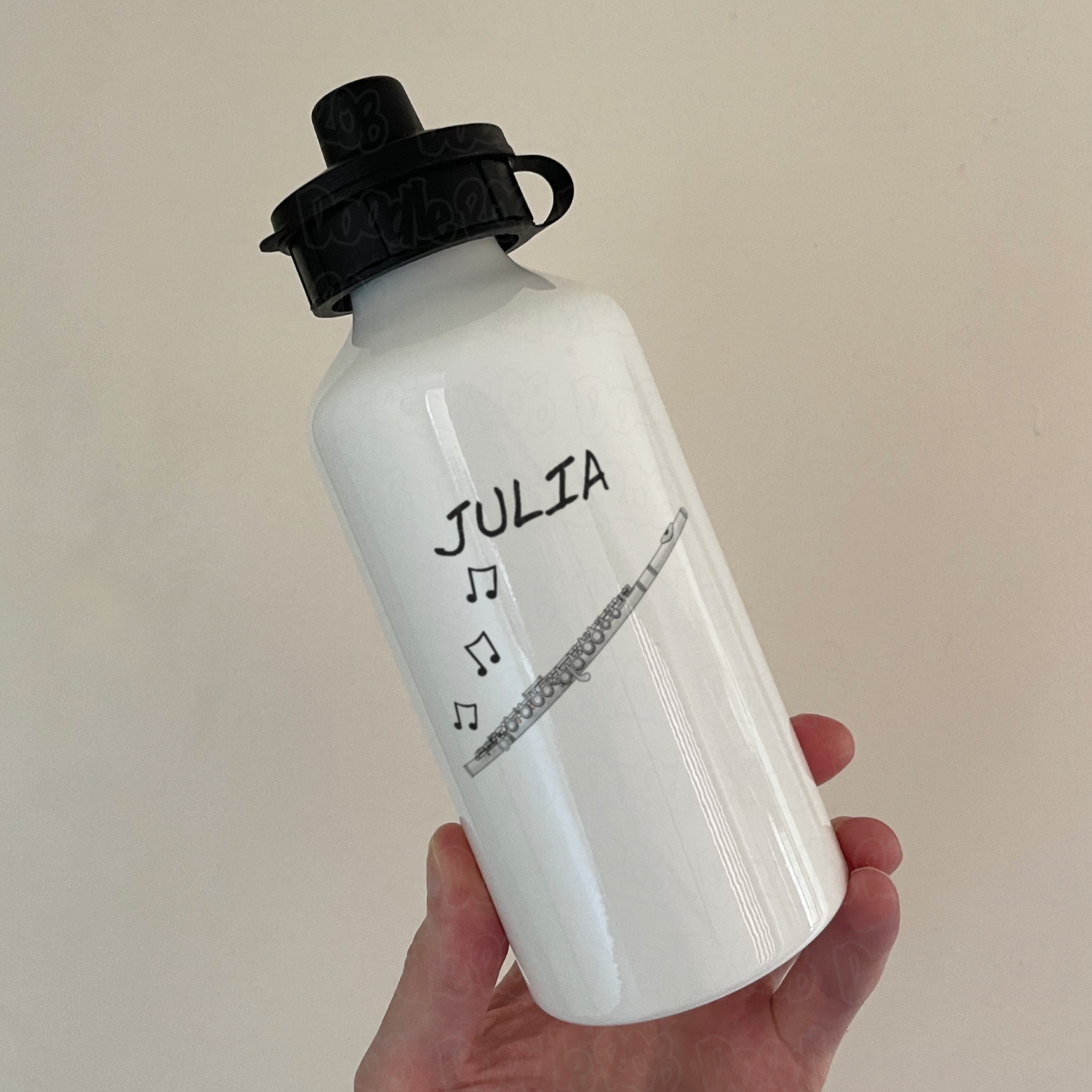 Flute Personalised Water Bottle - Custom Flautist Gift - Flute Teacher Water Bottle
