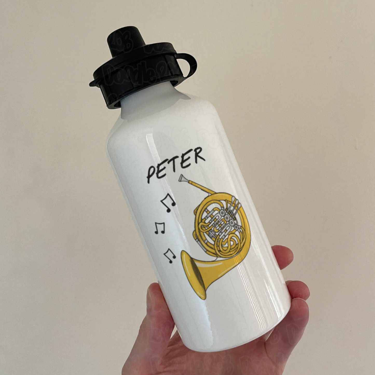 French Horn Personalised Water Bottle - Custom Horn Player Gift - Brass Teacher Water Bottle