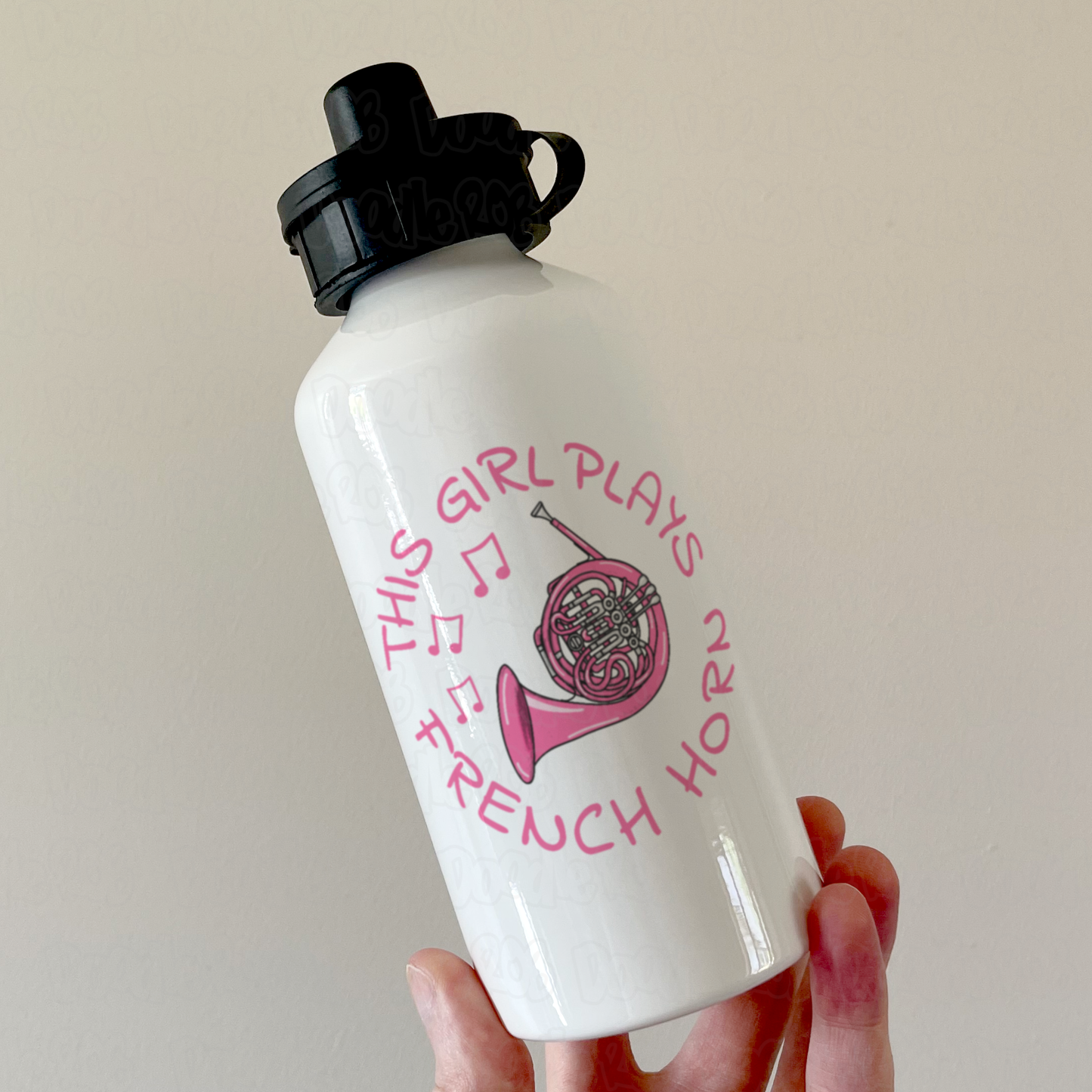 Pink French Horn Water Bottle - This Girl Plays French Horn - Female Brass Musician - Brass Band Gift For Her