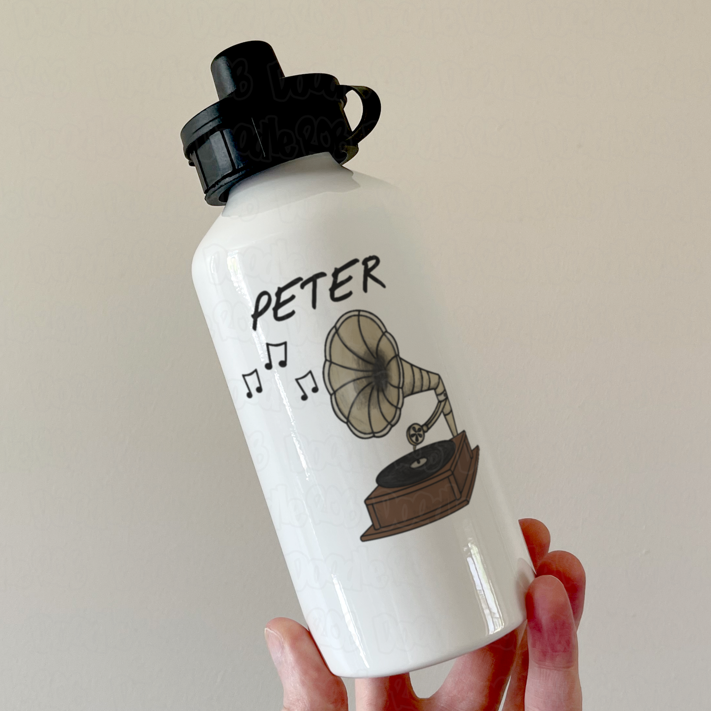 Gramophone Personalised Water Bottle - Custom Water Bottle For Music Lover - Musician Retirement Gift