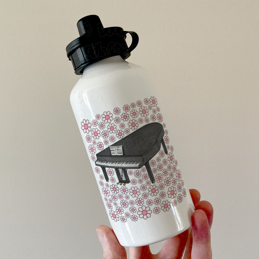 Piano Floral Water Bottle (Pink Flowers) - Female Pianist - Musician Gift For Girl