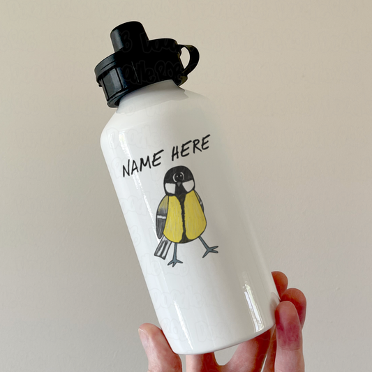 Great Tit Bird Personalised Water Bottle - Custom Wildlife Water Bottle - Gift For Bird Watcher