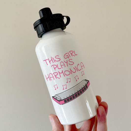 Harmonica Player Water Bottle - This Girl Plays Harmonica - Gift For Female Blues Musician