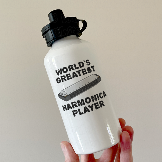 Funny Harmonica Water Bottle - World's Greatest Harmonica Player - Gift For Blues Musician