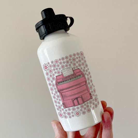 Harmonium Floral Water Bottle (Pink Flowers) - Female Organist - Musician Gift For Girl