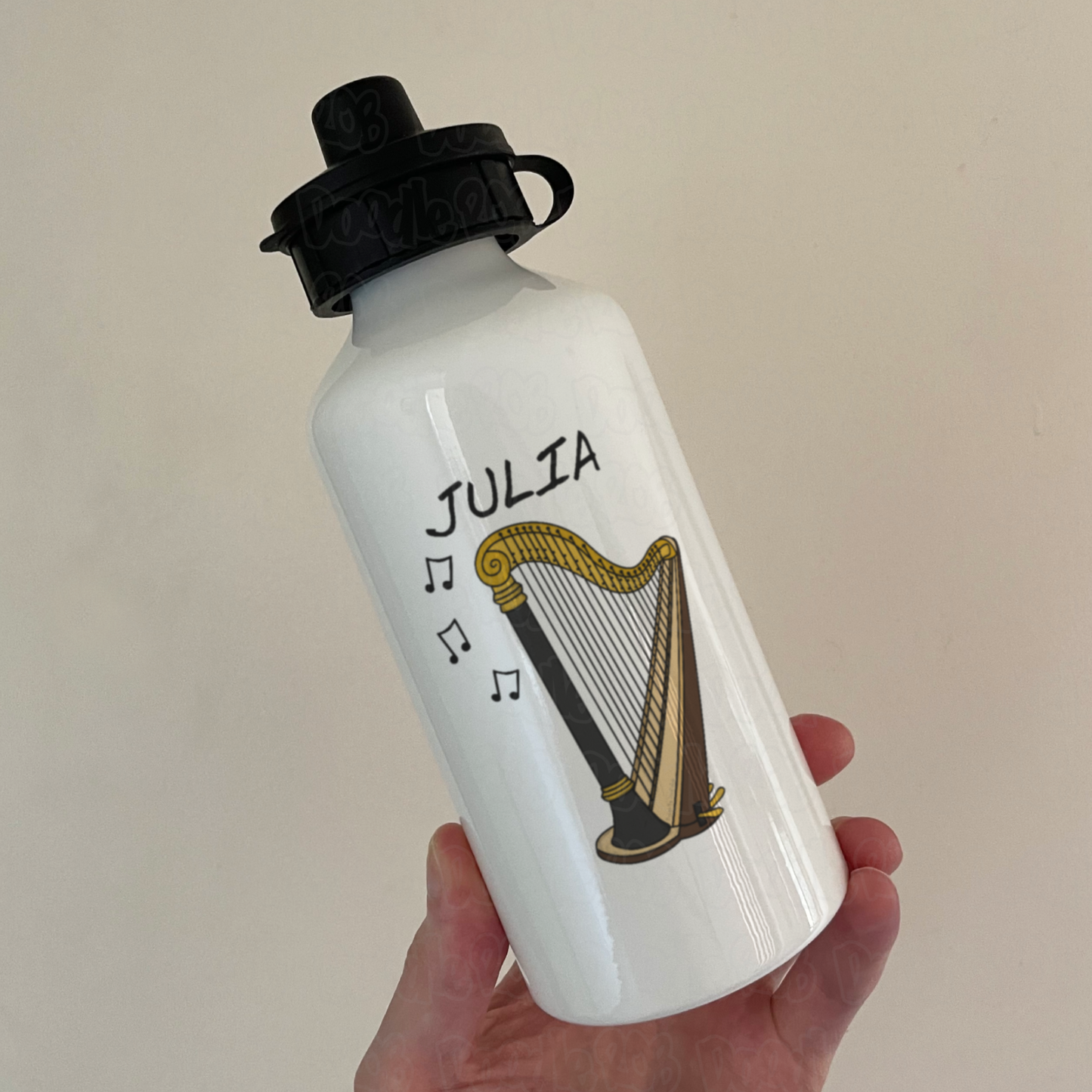 Harp Personalised Water Bottle - Harpist Custom Gift - Harp Teacher Gift - String Musician Water Bottle