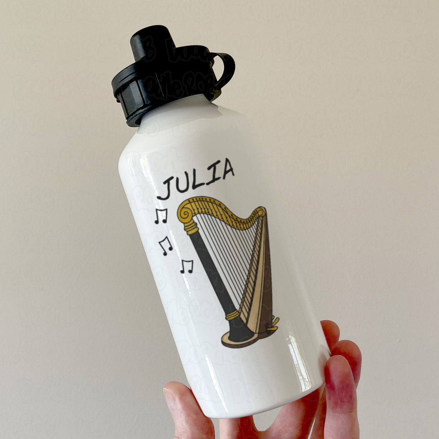 Harp Personalised Water Bottle - Harpist Custom Gift - Harp Teacher Gift - String Musician Water Bottle