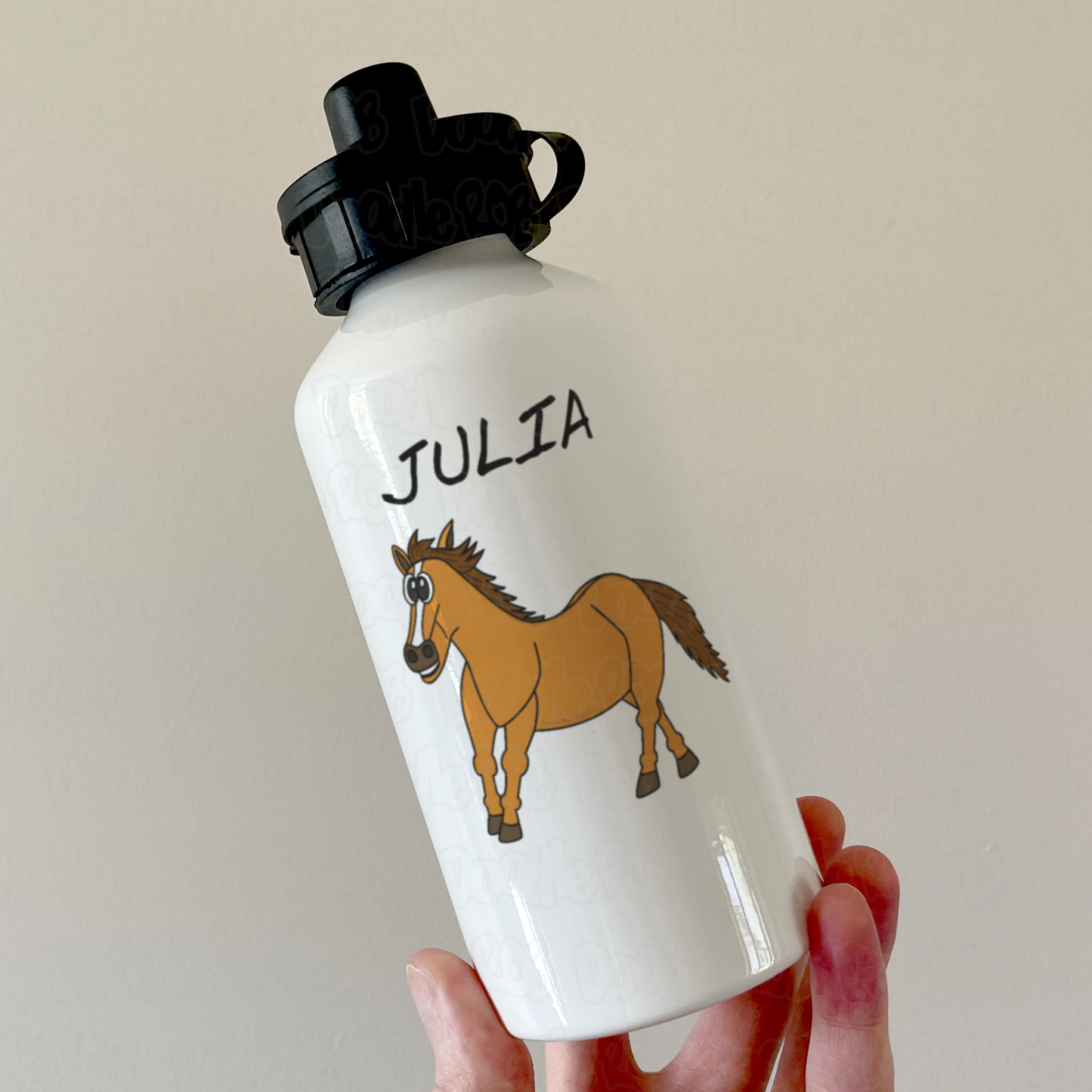 Funny Horse Personalised Water Bottle (Brown) - Custom Horse Rider Water Bottle