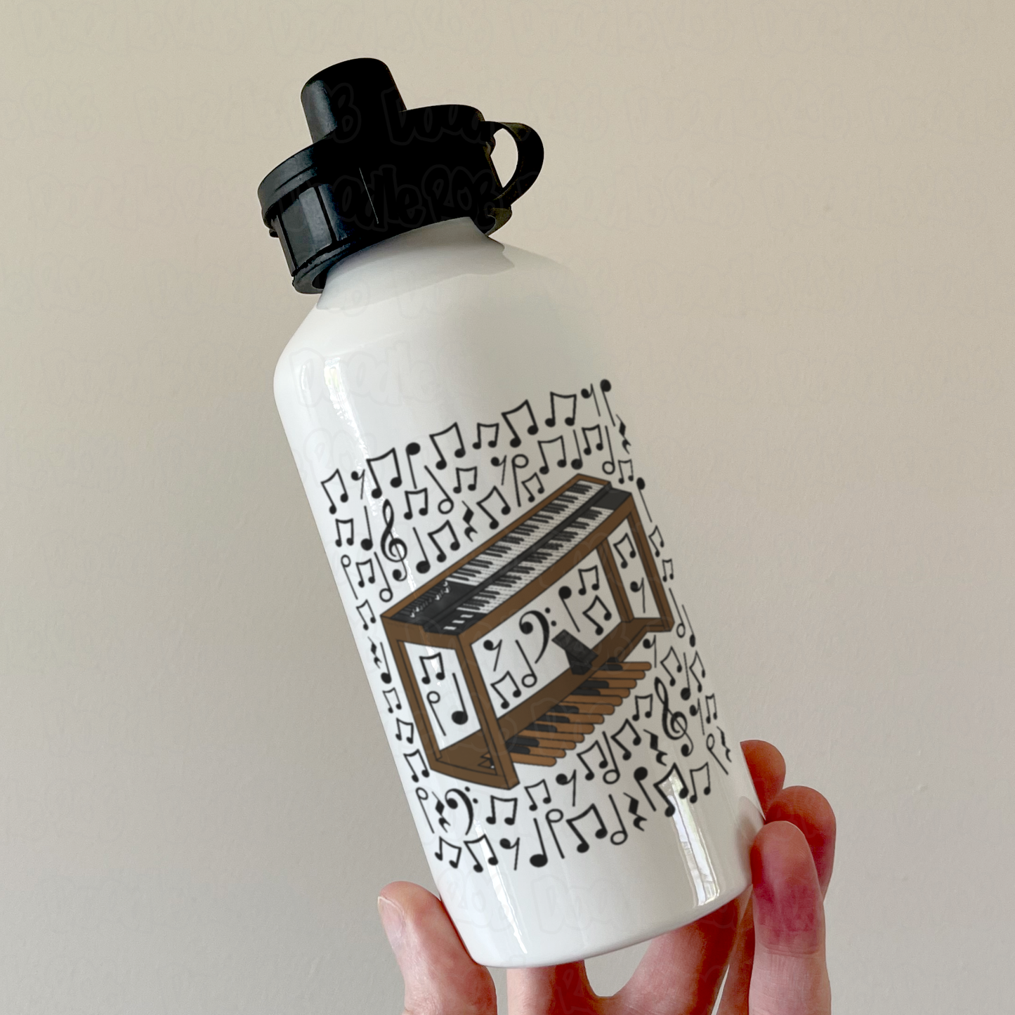 Jazz Organ Musical Notes Water Bottle - Gift For Organist - Keyboard Player Water Bottle - Jazz Musician Gift