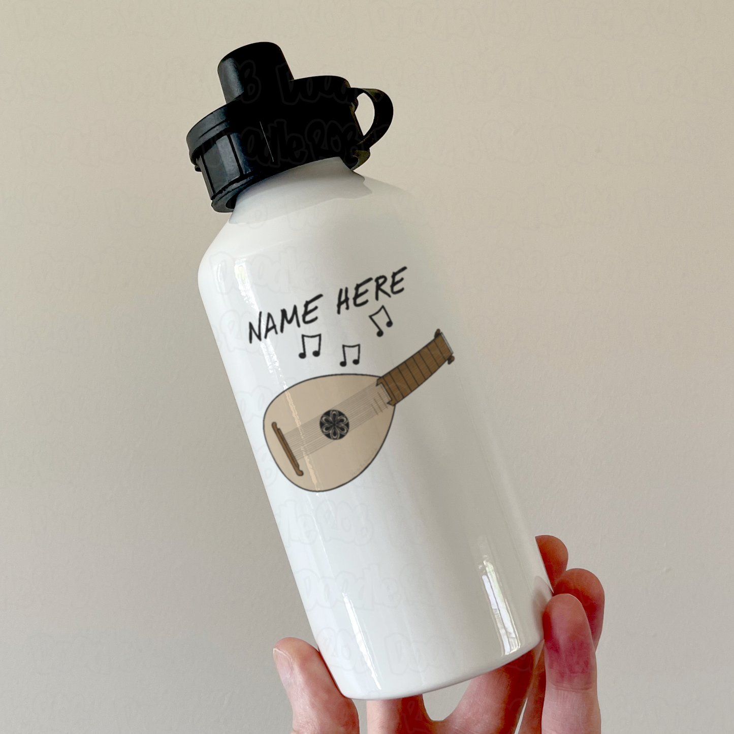 Lute Personalised Water Bottle - Custom Gift For Lutenist - Folk Musician Water Bottle