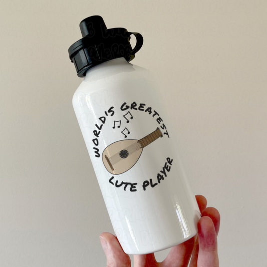 Lute Player Water Bottle - World's Greatest Lute Player - Gift For Lutenist - Folk Musician Water Bottle