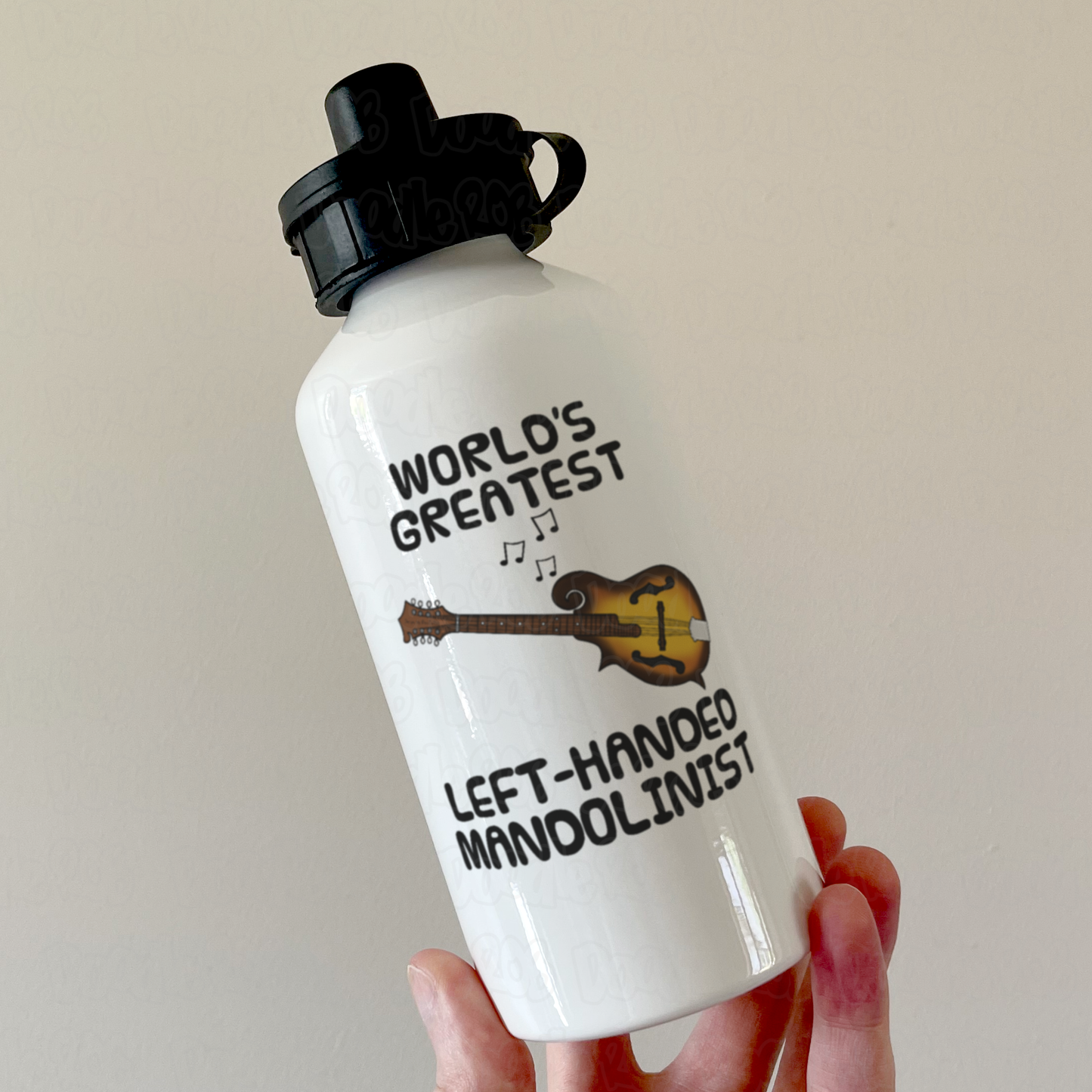 Left Handed Mandolin Water Bottle - World's Greatest Left-Handed Mandolin Player - Funny Gift For Mandolinist
