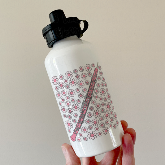 Oboe Floral Water Bottle (Pink Flowers) - Female Oboist - Woodwind Musician Gift For Girl