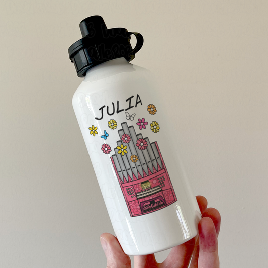Floral Church Organ Personalised Water Bottle - Church Organist Custom Water Bottle - Musician Gift For Her