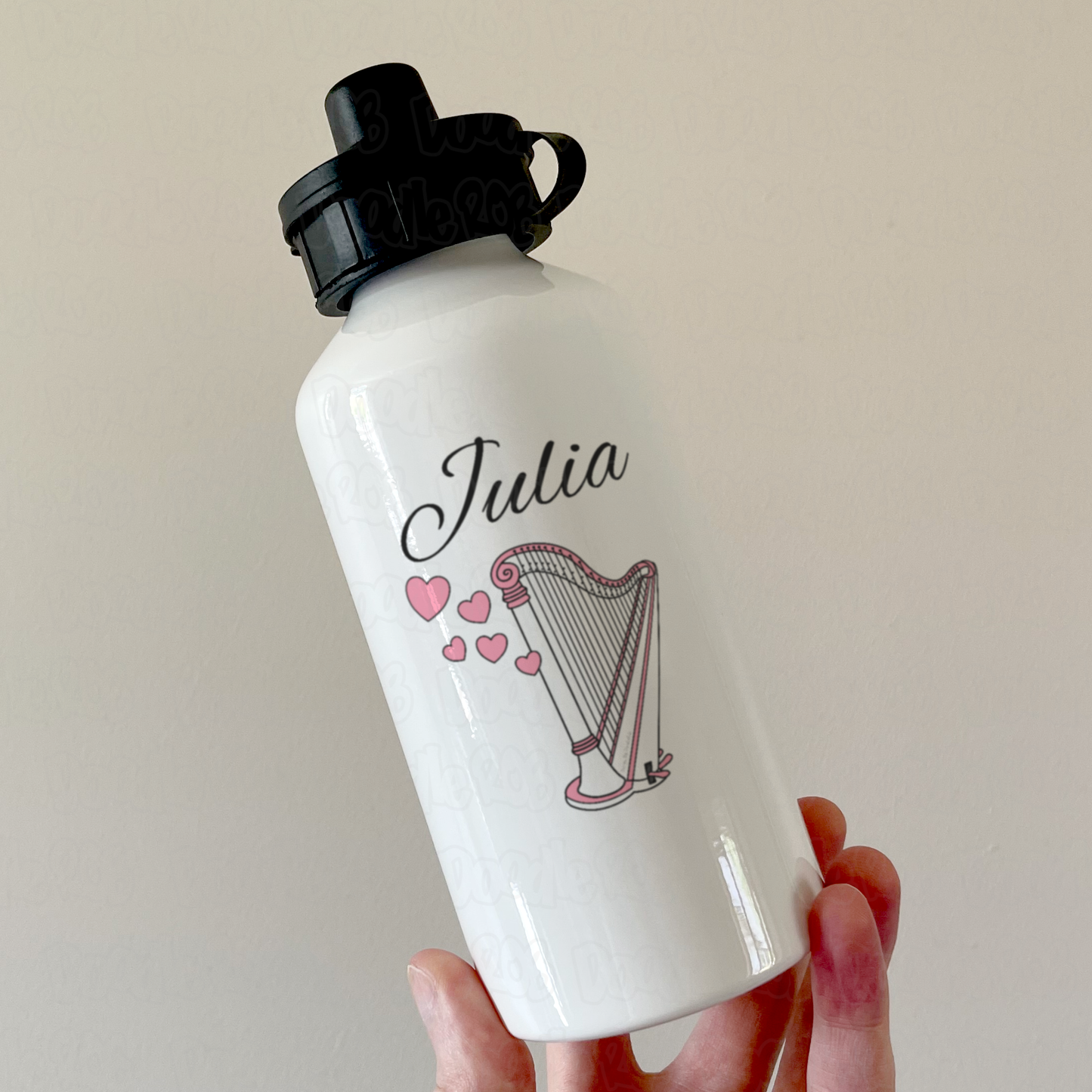 Harp Wedding Personalised Water Bottle - Harpist String Musician Custom Gift