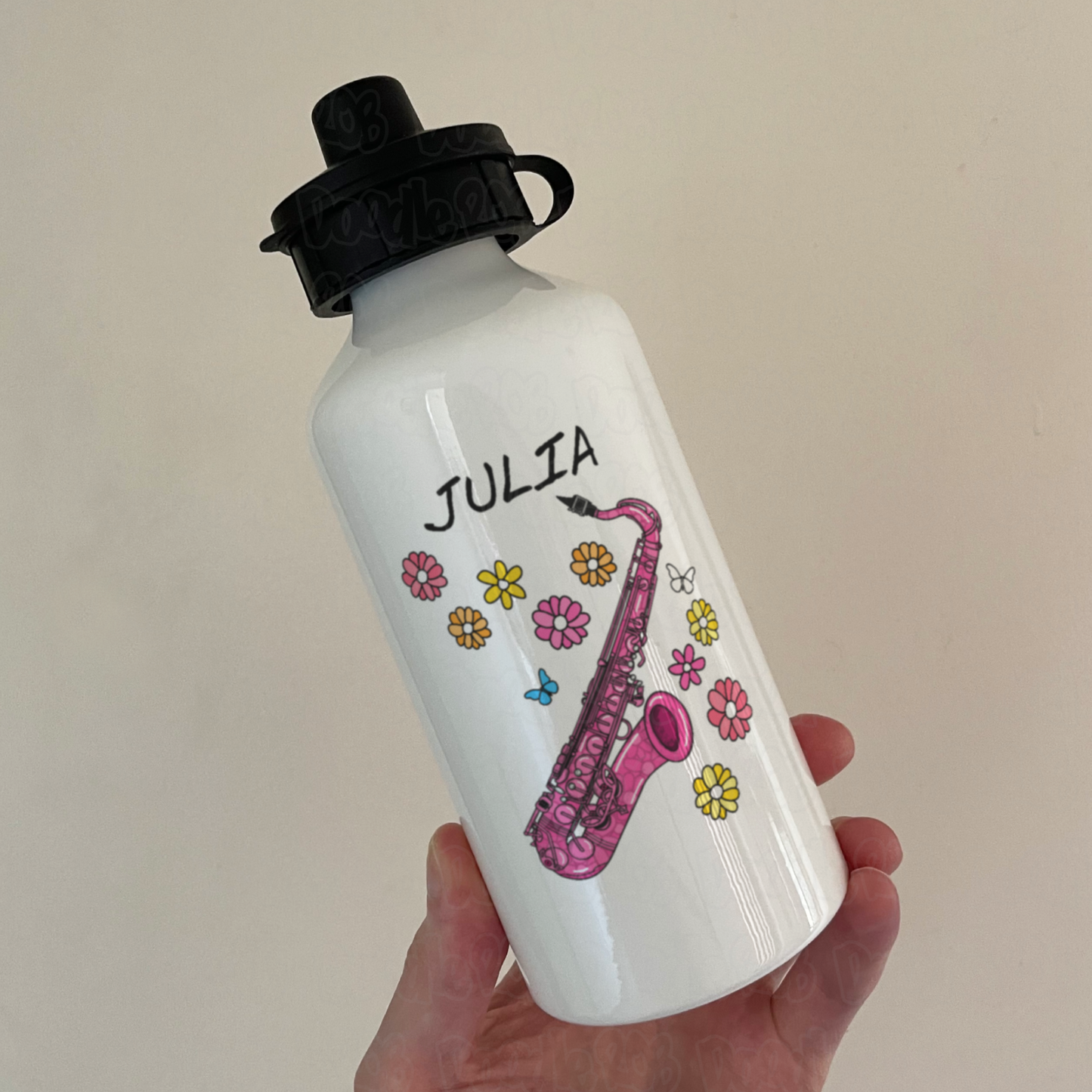 Floral Saxophone Personalised Water Bottle - Musician Gift For Her - Custom Saxophonist Gift
