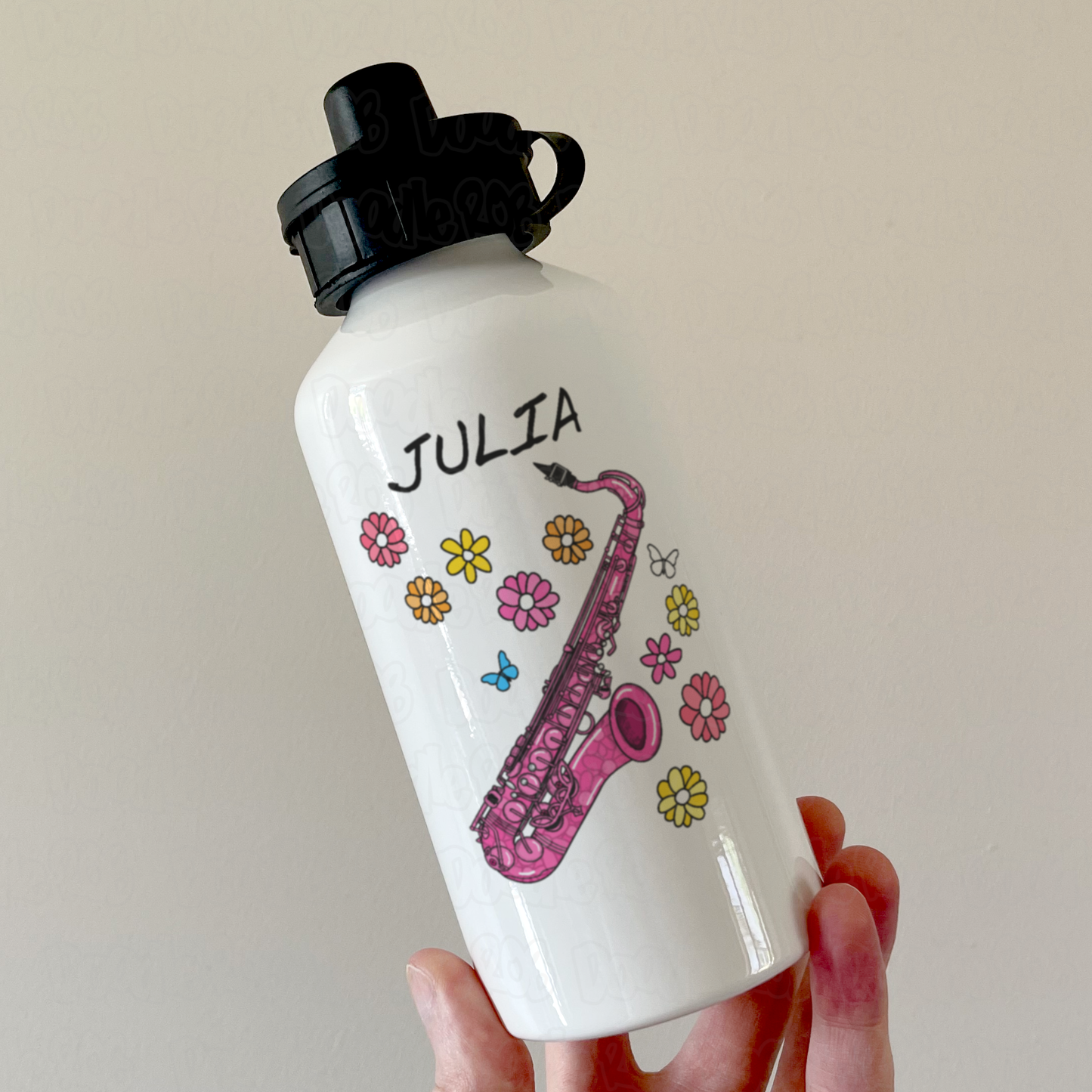 Floral Saxophone Personalised Water Bottle - Musician Gift For Her - Custom Saxophonist Gift