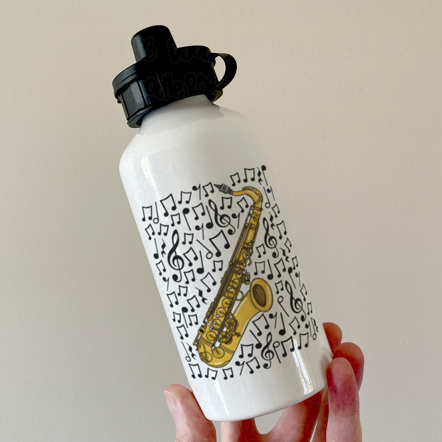 Saxophone Musical Notes Water Bottle - Saxophonist Water Bottle - Sax Player - Music Teacher Gift