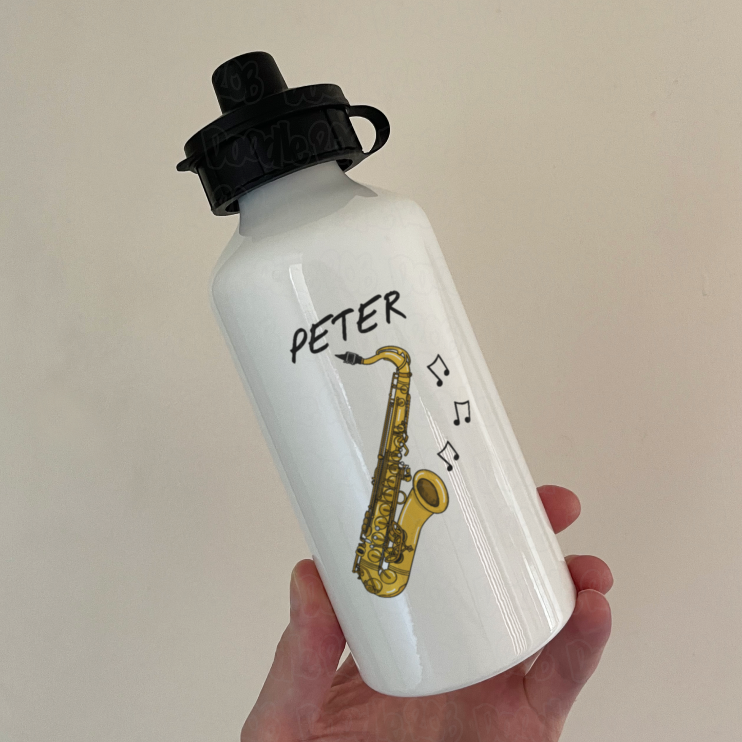 Saxophone Personalised Water Bottle - Saxophonist Custom Gift - Saxophone Teacher Gift