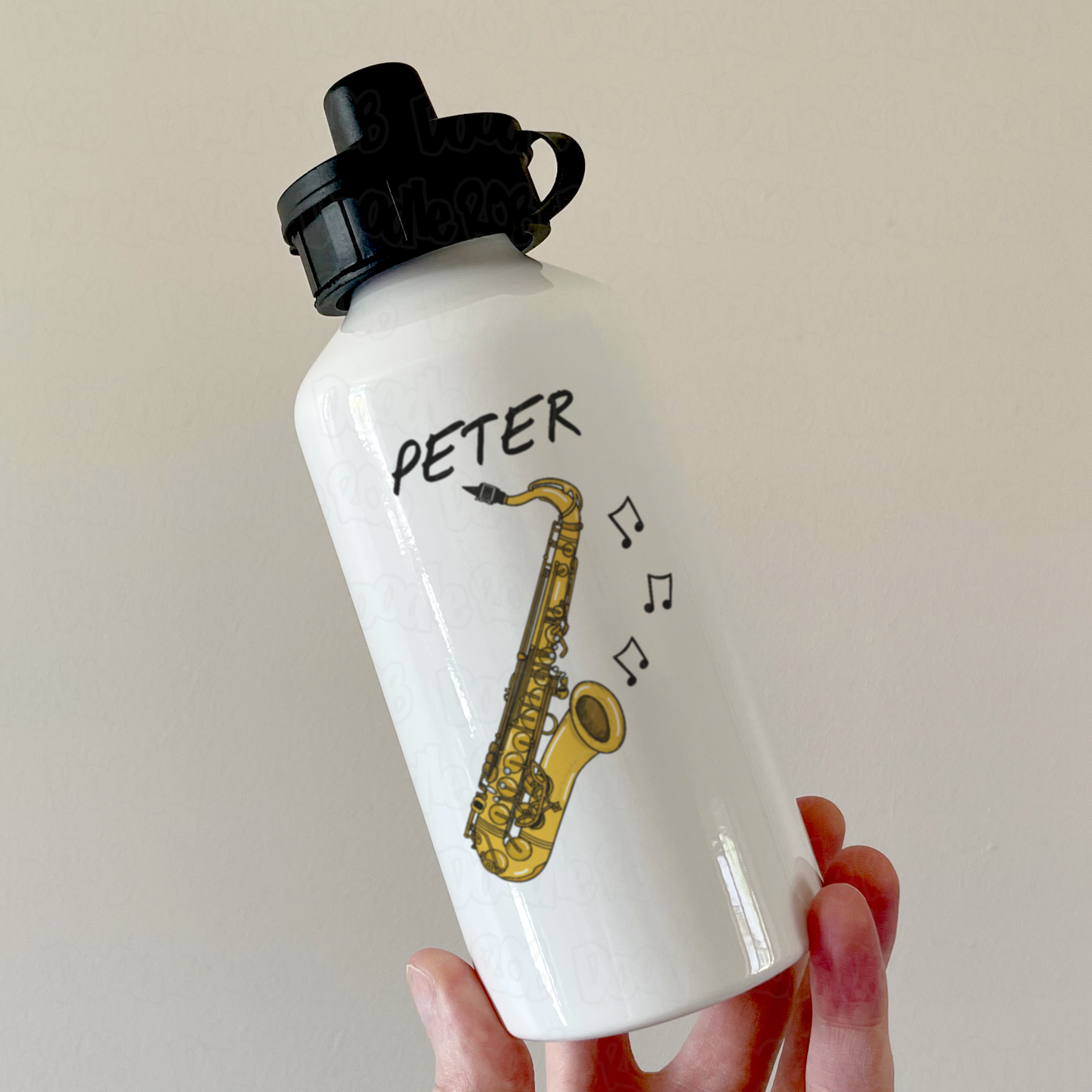 Saxophone Personalised Water Bottle - Saxophonist Custom Gift - Saxophone Teacher Gift