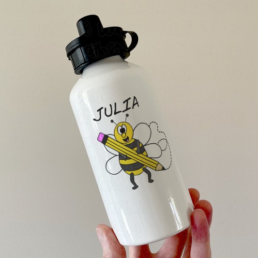 Bee Personalised Water Bottle - School Teacher Water Bottle - GCSE Exam Gift - Back To School Water Bottle