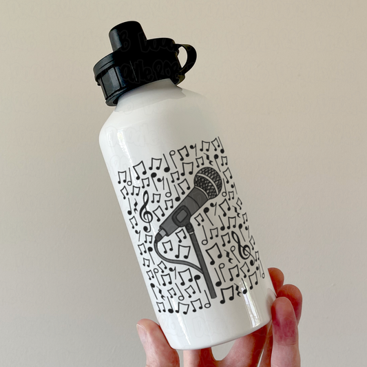 Singer Microphone Musical Notes Water Bottle - Gift For Vocalist - Singing Teacher Water Bottle