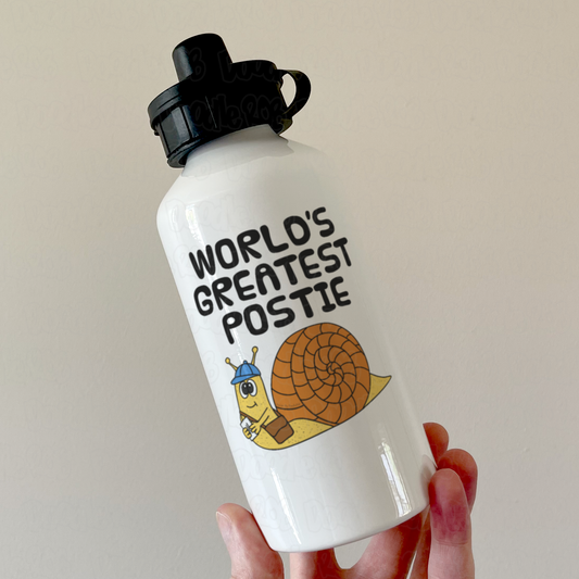Funny Postman Water Bottle (Snail) - World's Greatest Postie - Gift For Postal Worker