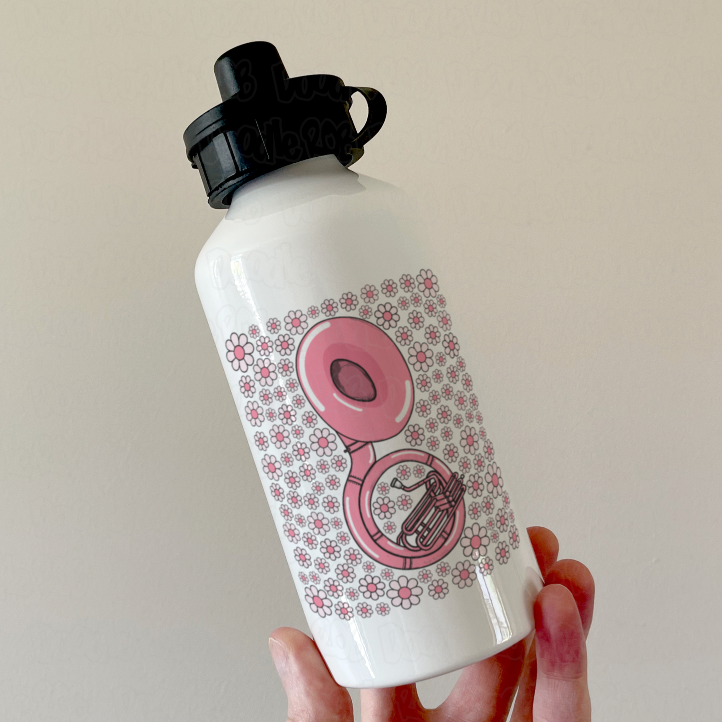 Sousaphone Floral Water Bottle (Pink Flowers) - Female Sousaphonist - Brass Musician Gift For Girl