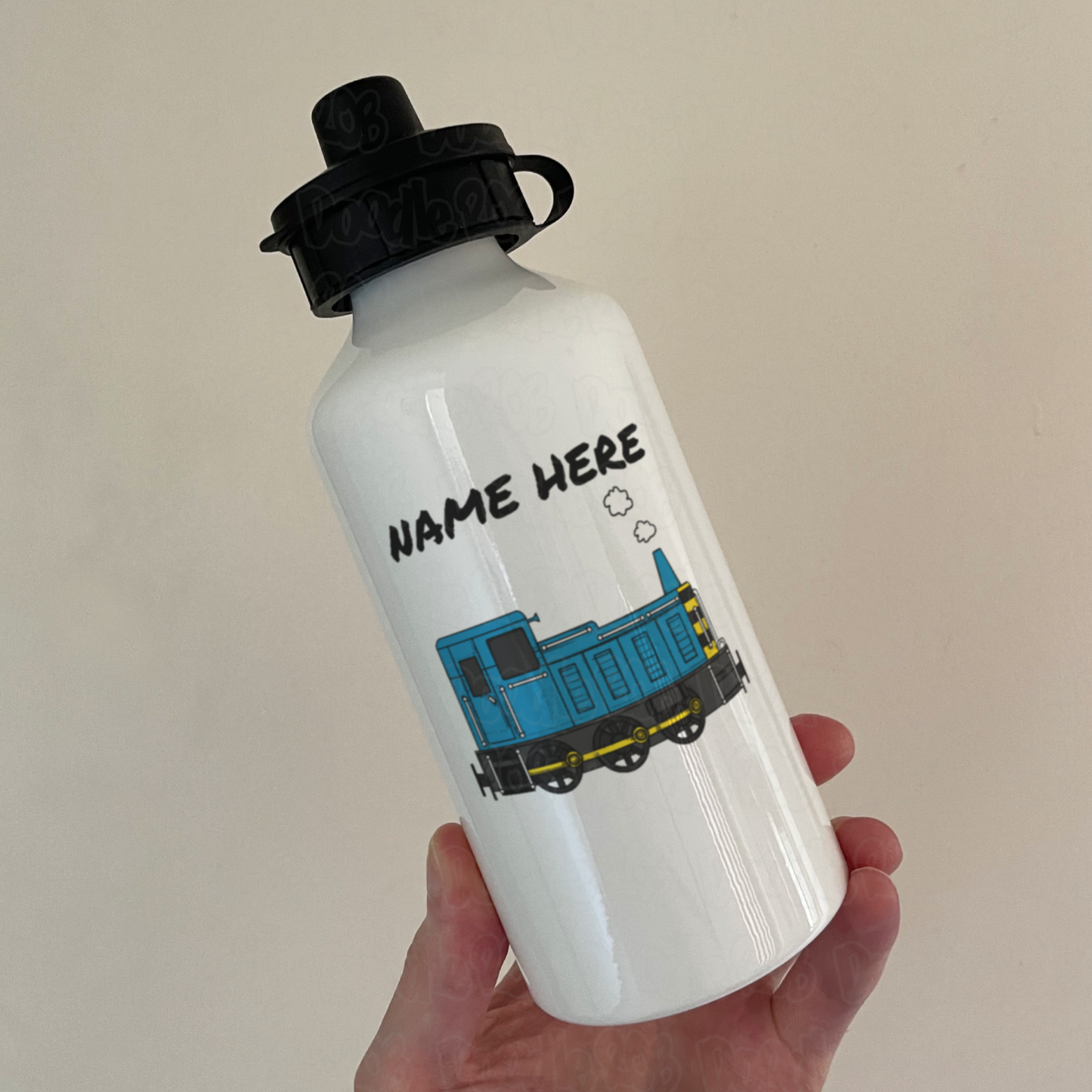Diesel Train Personalised Water Bottle (Blue) - Custom Train Water Bottle - Rail Enthusiast Gift