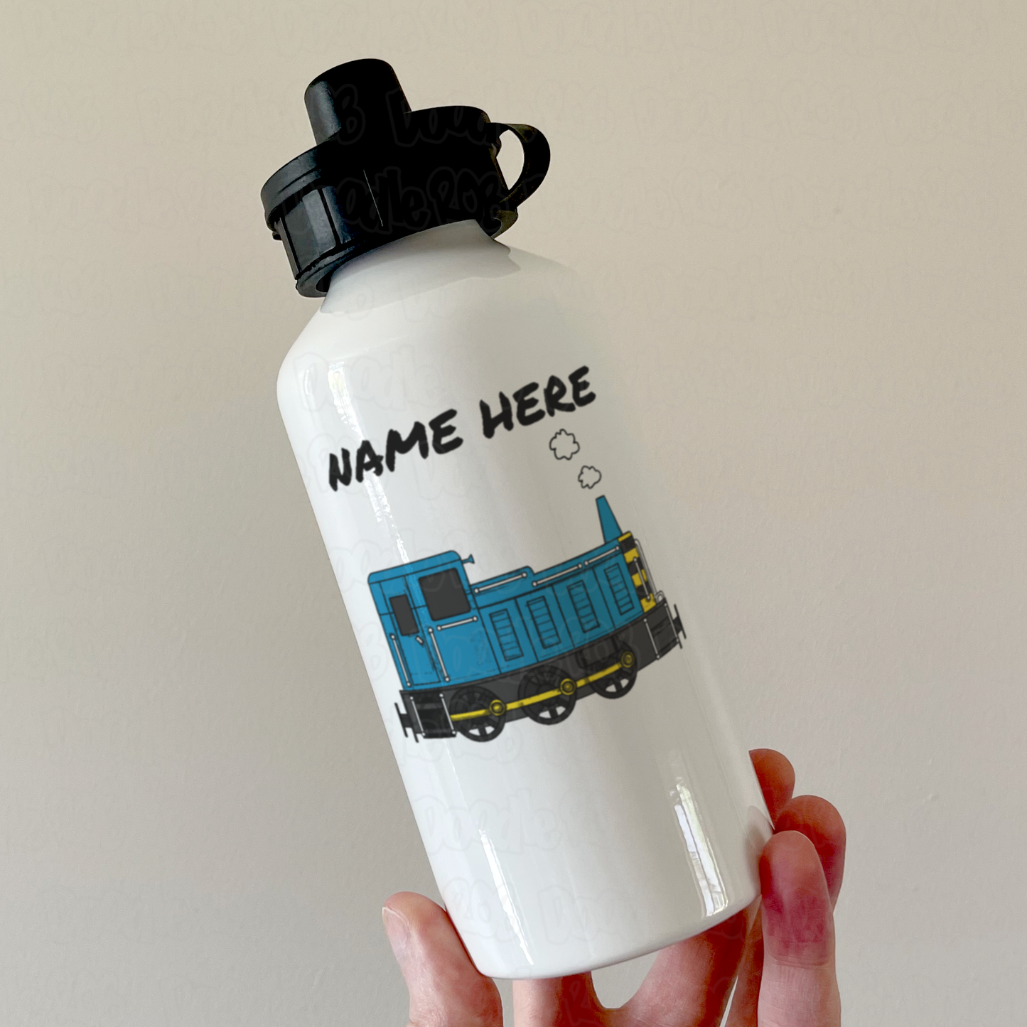 Diesel Train Personalised Water Bottle (Blue) - Custom Train Water Bottle - Rail Enthusiast Gift
