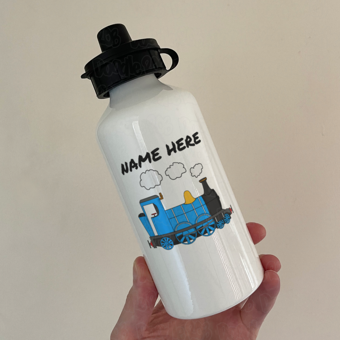 Steam Train Personalised Water Bottle (Blue) - Custom Rail Enthusiast Water Bottle - Train Gift For Him