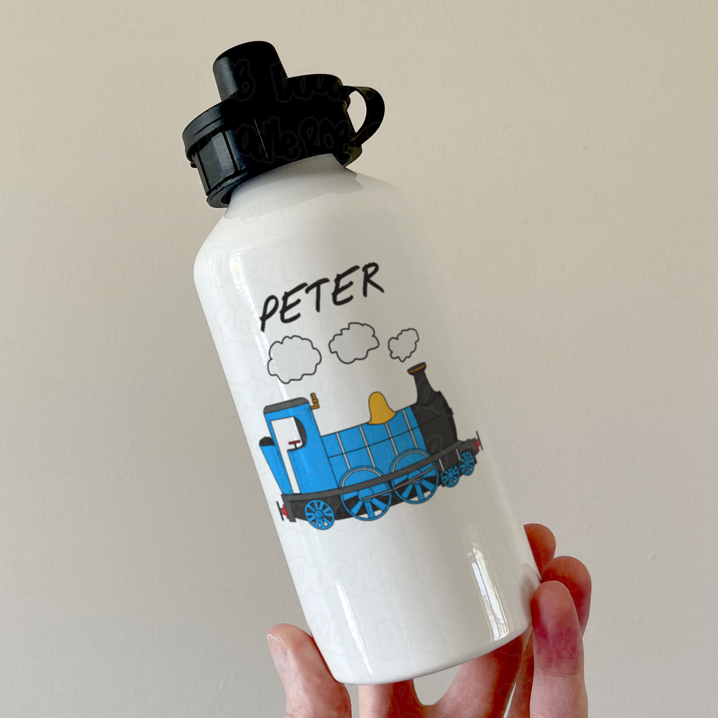 Steam Train Personalised Water Bottle (Blue) - Custom Rail Enthusiast Water Bottle - Train Gift For Him