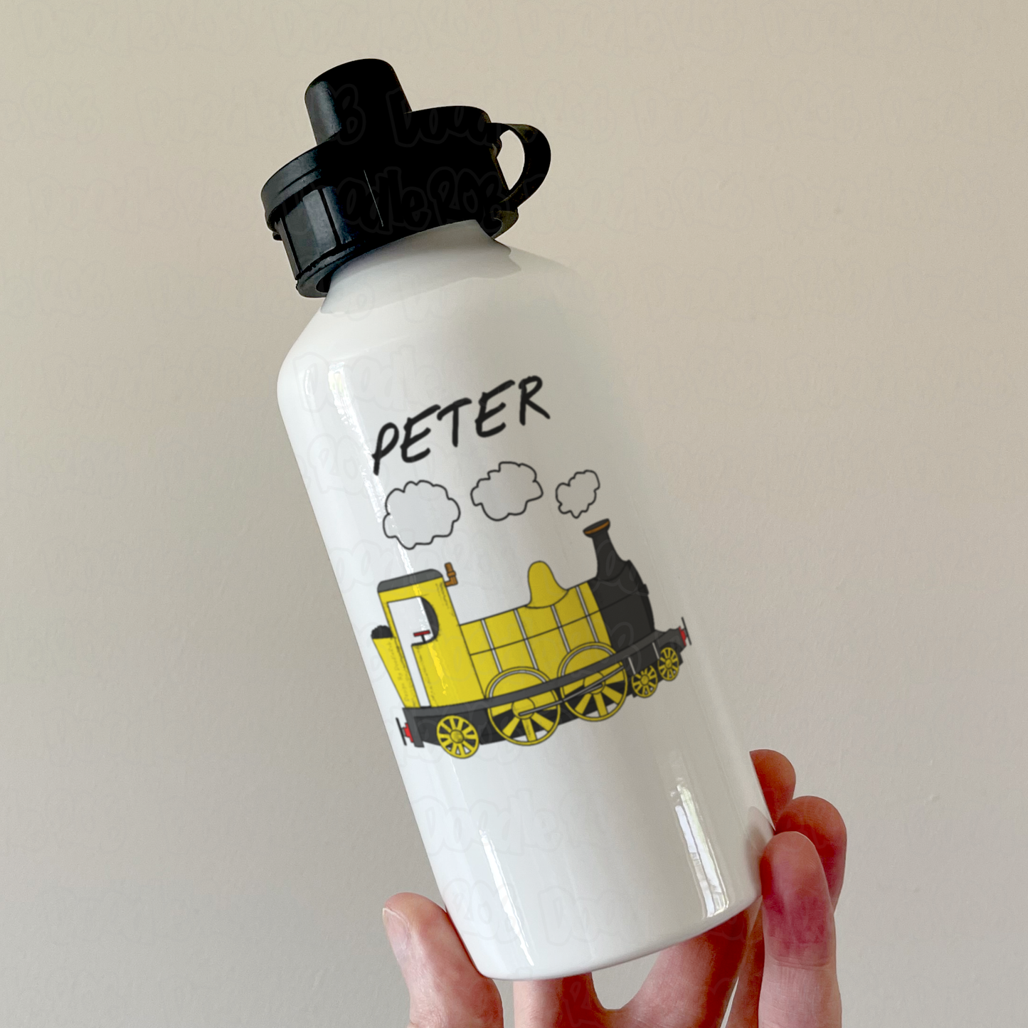 Steam Train Personalised Water Bottle (Yellow) - Model Railway Custom Water Bottle