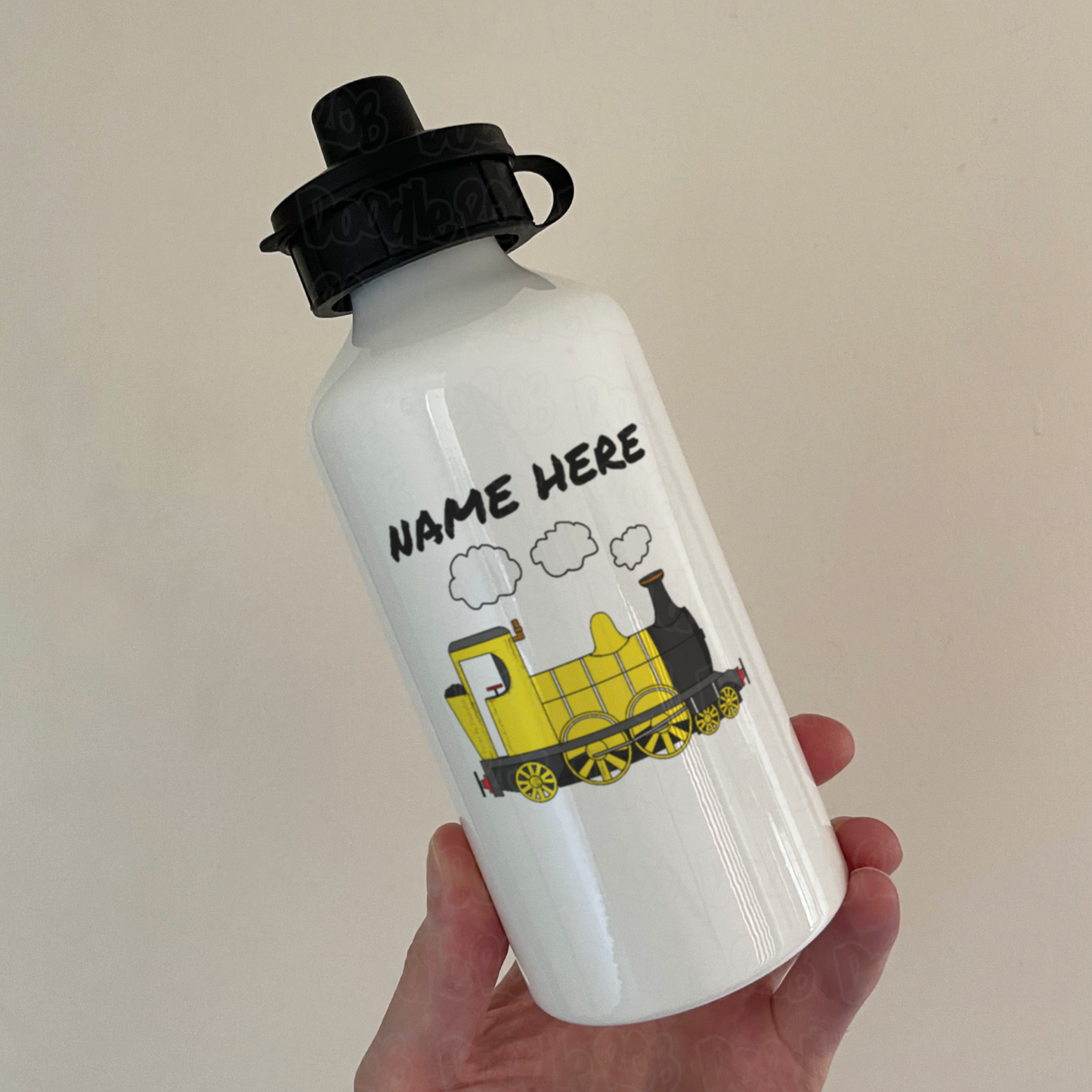 Steam Train Personalised Water Bottle (Yellow) - Model Railway Custom Water Bottle