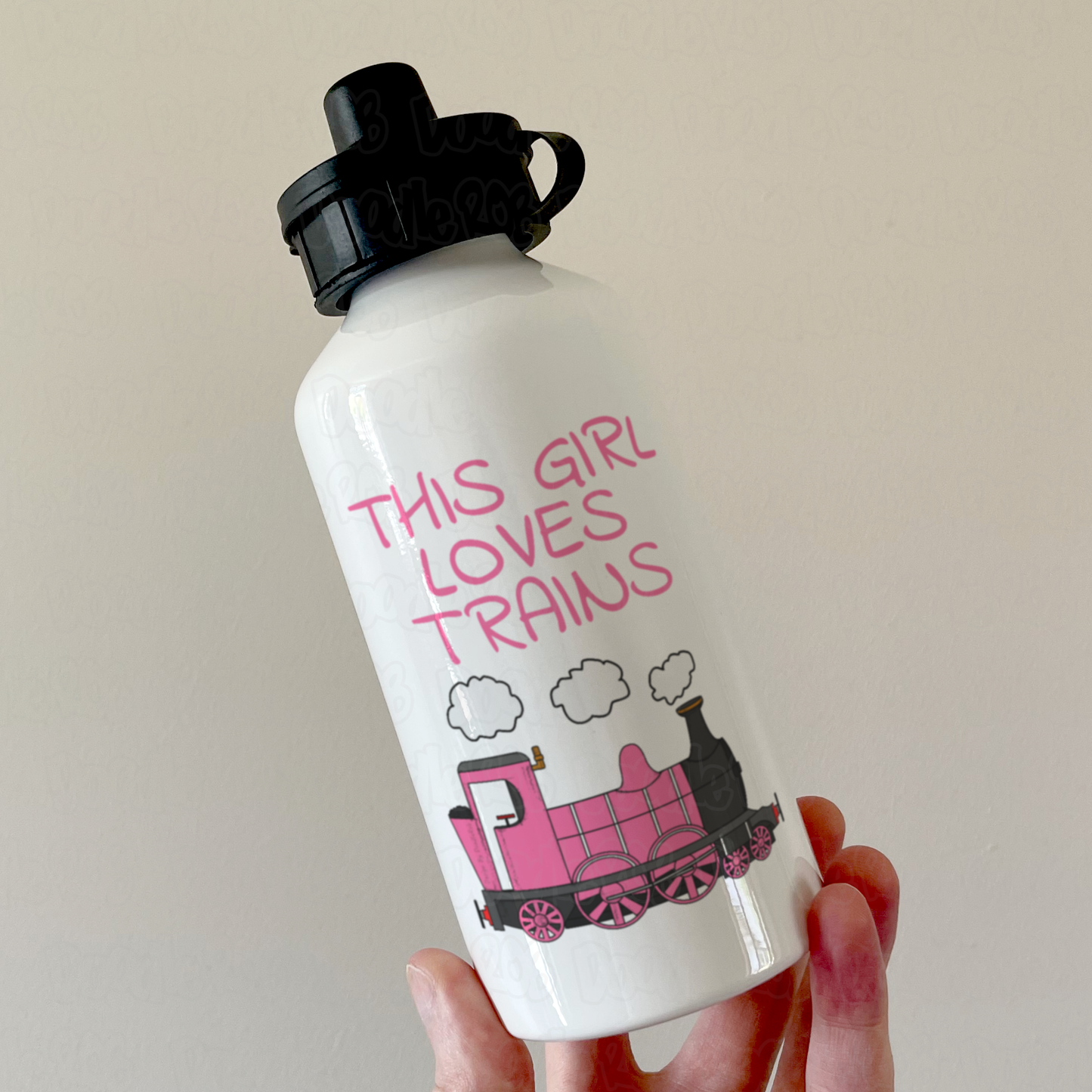 Girl's Steam Train Water Bottle - This Girl Loves Trains - Pink Train Water Bottle - Female Railway Enthusiast Water Bottle