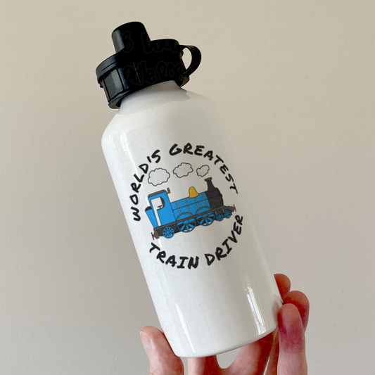 Steam Train Water Bottle (Blue) - World's Greatest Train Driver - Model Railway Enthusiast Gift