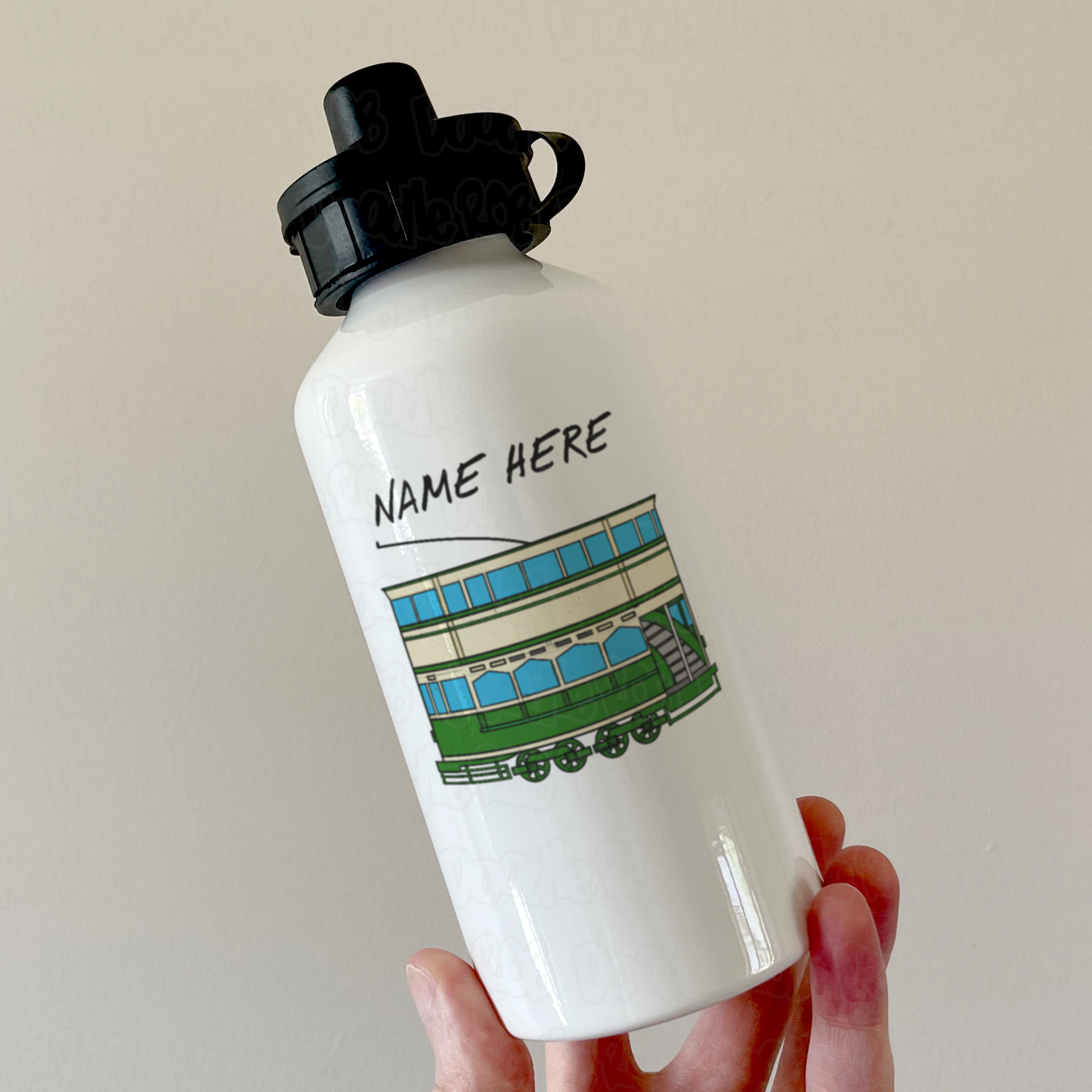 Tram Personalised Water Bottle - Custom Gift For Rail Enthusiast - Vintage Tram Water Bottle
