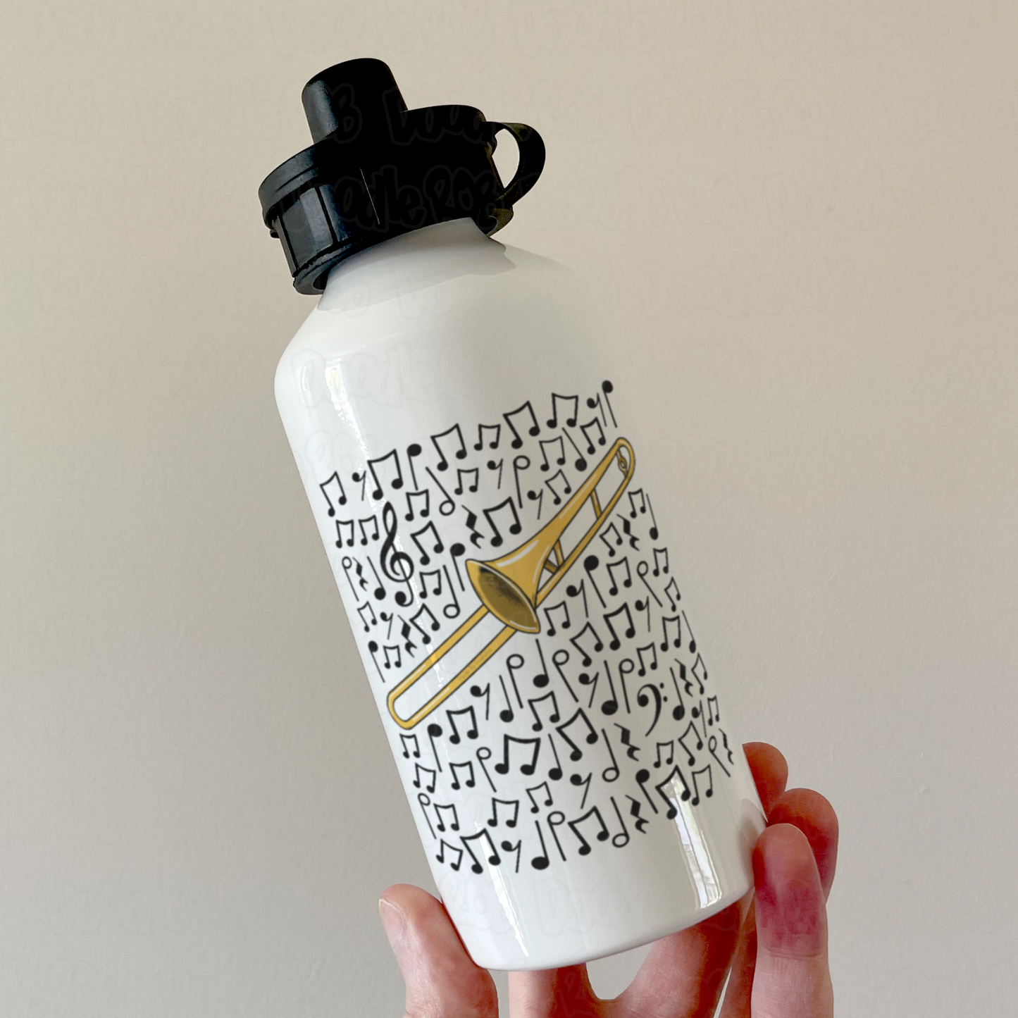 Trombone Musical Notes Water Bottle - Gift For Trombonist - Brass Musician Orchestra Gift