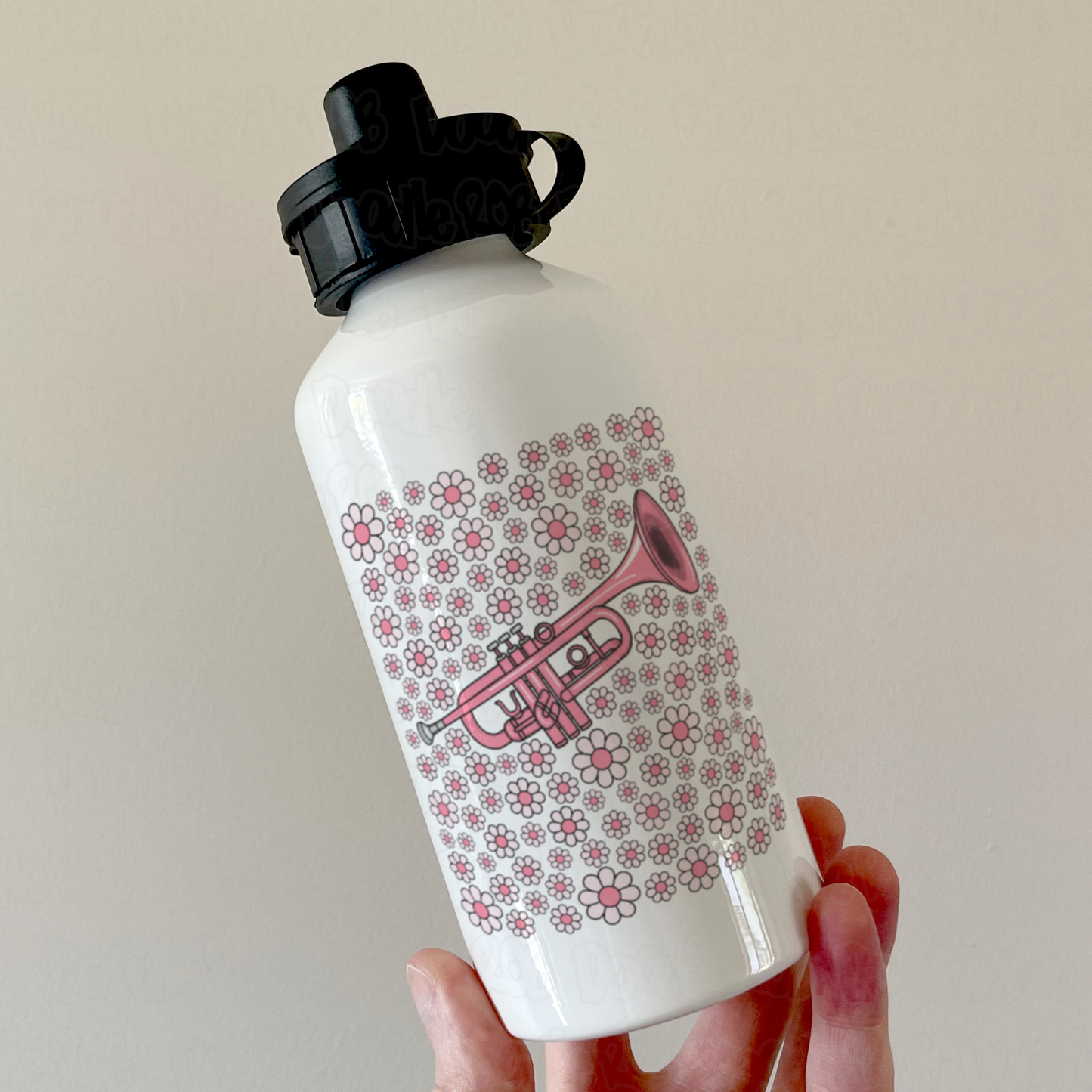 Trumpet Floral Water Bottle (Pink Flowers) - Female Trumpeter - Brass Musician Gift For Girl