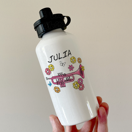 Floral Trumpet Personalised Water Bottle - Custom Gift For Trumpeter - Brass Musician Gift For Her
