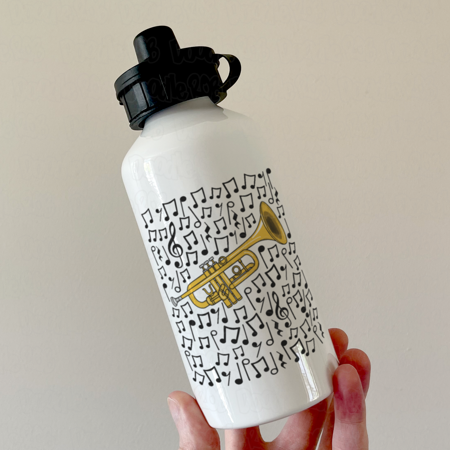 Trumpet Musical Notes Water Bottle - Gift For Trumpeter - Brass Musician Orchestra Gift