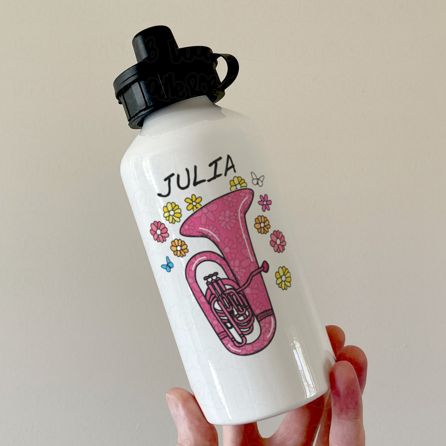 Floral Tuba Personalised Water Bottle - Tuba Gift For Her - Female Brass Musician Gift