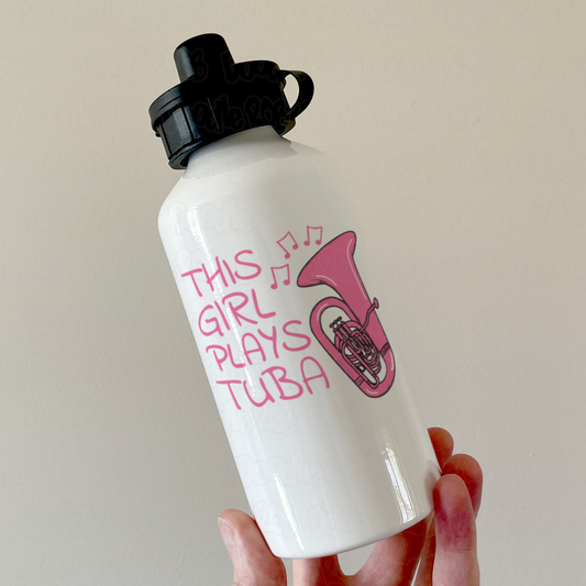 Pink Tuba Water Bottle - This Girl Plays Tuba - Female Tubaist - Brass Musician Gift For Her