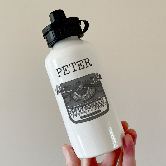 Typewriter Personalised Water Bottle - Funny Custom Gift For Coworker - Secretary Custom Water Bottle