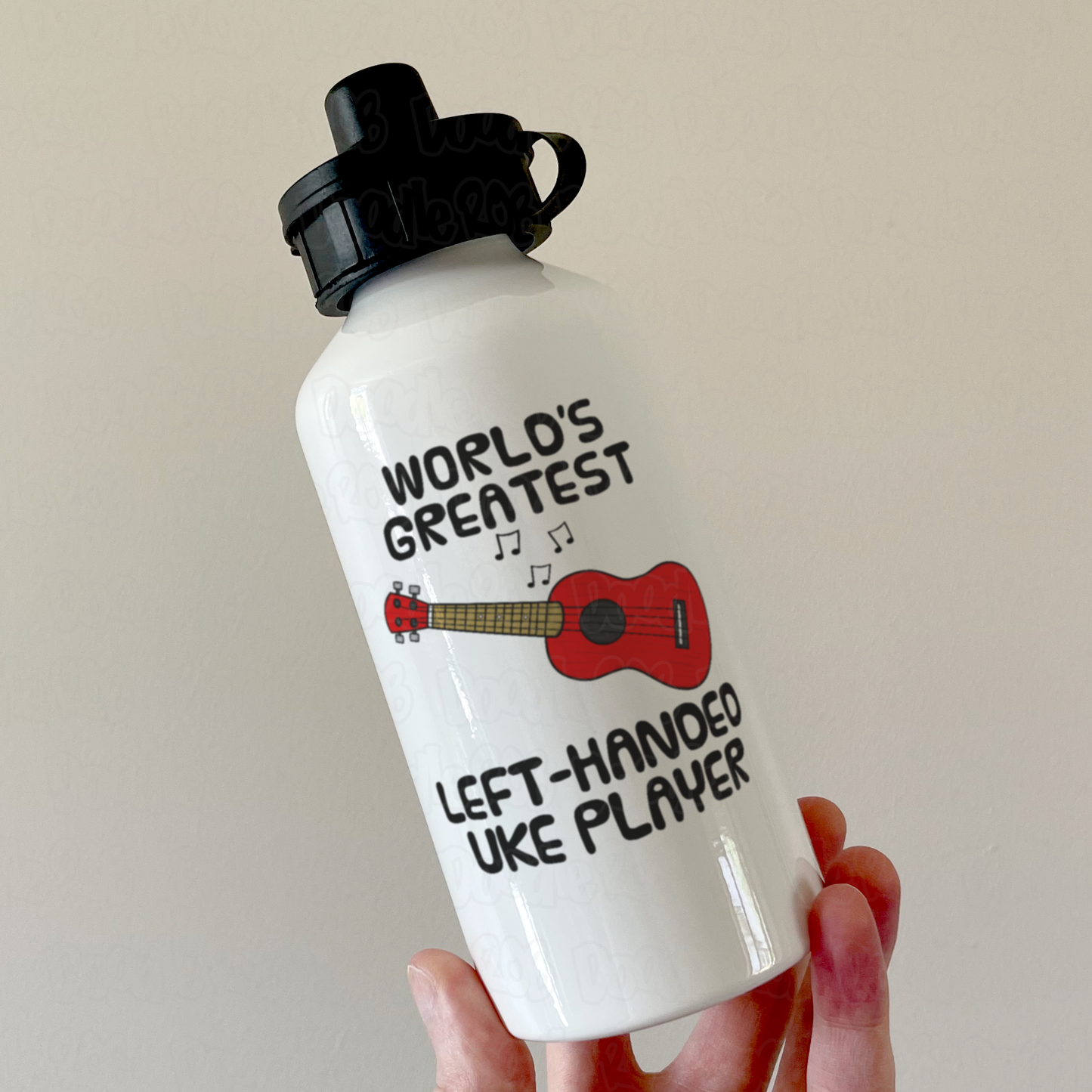 Left Handed Ukulele Water Bottle (Red) - World's Greatest Left-Handed Uke Player - Funny Gift For Uke Player