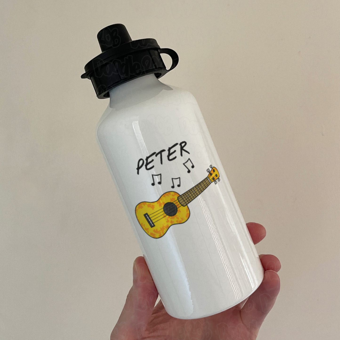 Ukulele Personalised Water Bottle - Uke Player Custom Water Bottle - Ukulele Teacher Gift