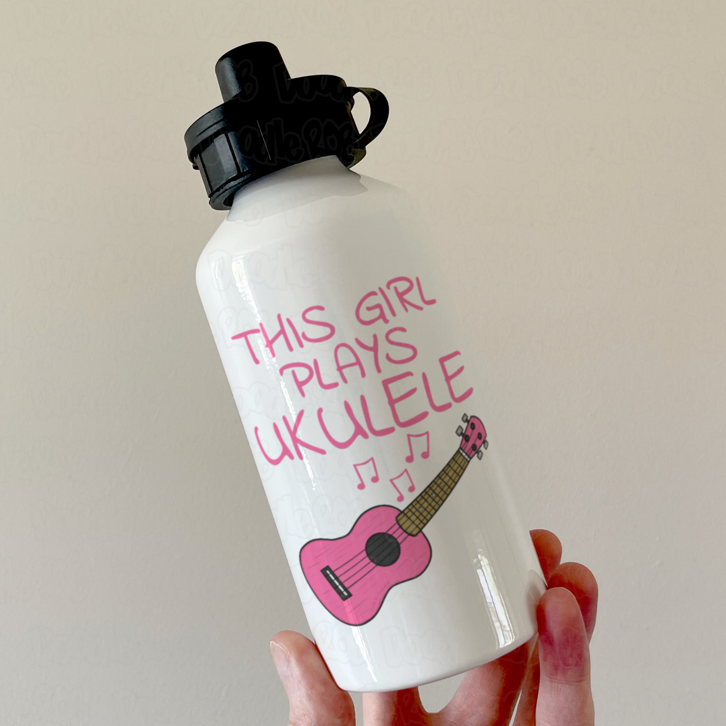 Pink Ukulele Water Bottle - This Girl Plays Ukulele - Female Uke Player - Musician Gift For Her