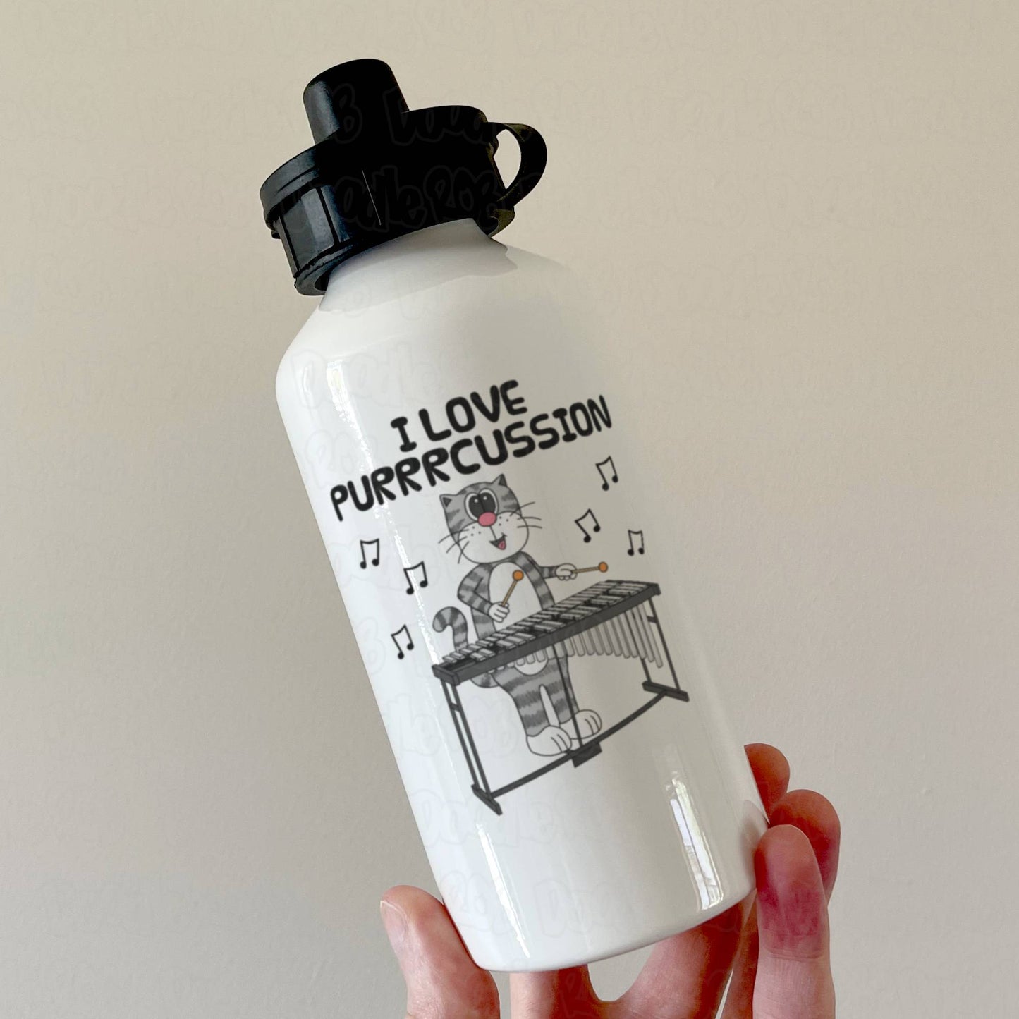 Cat Vibraphone Water Bottle - I Love Purrcussion - Percussion Teacher Mug - Orchestral Musician Gift