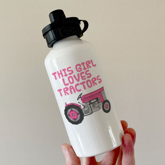 Vintage Tractor Water Bottle - This Girl Loves Tractors - Female Farmer Water Bottle - Farming Gift For Her